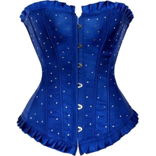 Red/Black/Blue/Purple Color Rhinestone Corset Top Body Shapewear Women Bustier Overbust Corsets Plus Size Corselet