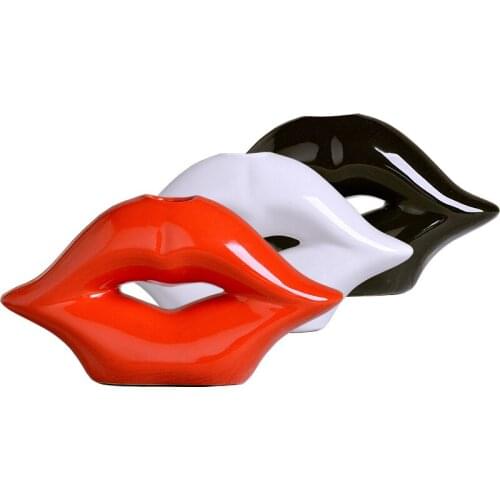 Creative Ceramic Sexy Lips Decoration Flower Arrangement Living Room Wine Cabinet Crafts Furnishings Pure Color Lips Modern Home