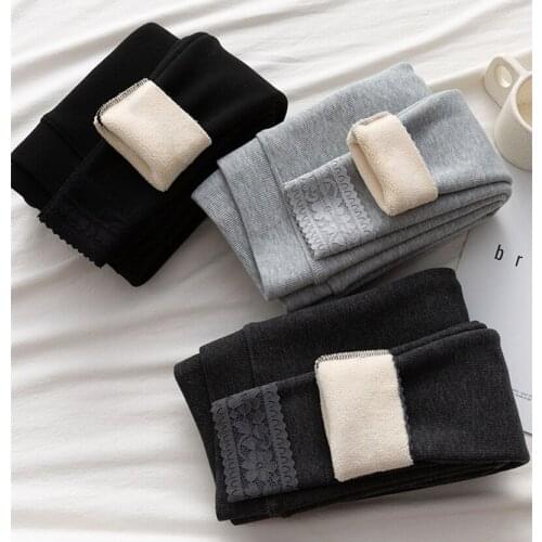 Sexy Leggings Women Lace Pattern Cashmere Thicken Keep Warm Solid Plush High Waist Wear Tight Leggings Women Warm Cotton Pants
