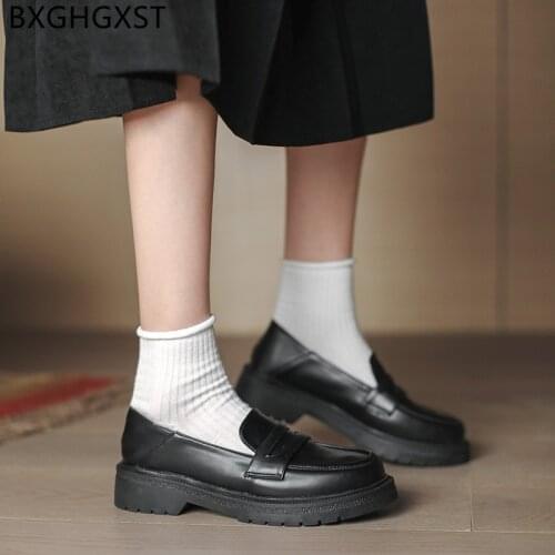 Platforms Loafers Women Round Toe Leather Oxford Shoes Woman Vulcanize Shoes 2021 Designer Women Shoes Luxury Brand High Quality
