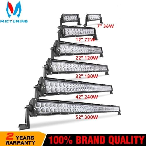 MICTUNING 7" 12"22"32"42"52" Inch Dual Row Straight Combo Led Work Light Bar 36W 72W 120W 180W 240W 300W Offroad Led Light Bars