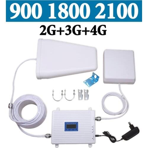 Communication Amplifier Mobile Phones Cellular Repeater GSM 2G 3G 4G 900 1800 2100 Cellphone Signal Booster Tri band 70dB Tele 2