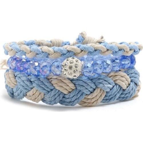 Fashion Crystal Women Wristbands Bracelet Set Boho Rhinestone Beads Charm Wrap Bangle Casual Weave Leather Bohemian Jewelry Gift