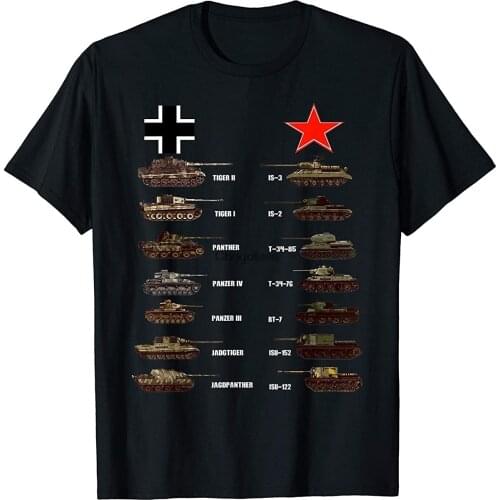 WW2 Tanks German Soviet Tiger I Tiger II IS-3 T-34 T-Shirt Men Cotton Tees Harajuku Streetwear