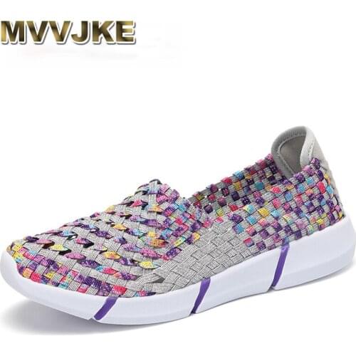 MVVJKE Handmade Women Woven Shoes Summer Cushion Walking Flats Women Lightweight Casual Shoes Slip On Fashion Women Sandals