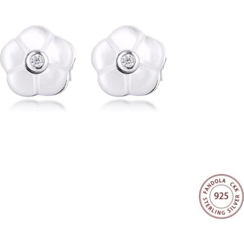 Genuine 925 Sterling Silver Luminous Florals Earring Mother-Of-Pearl & Clear CZ Earrings Wedding Party Fine Jewelry Bijoux