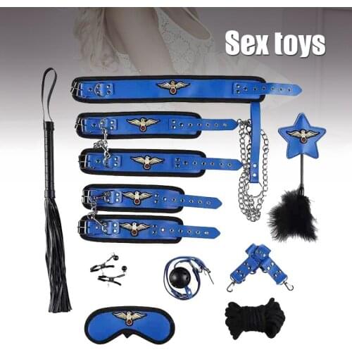Newly SM Strap Leather Suit 10PCS Cosplay Kits Mouth Ball Leather Whip Torture Instrument Sex Toys