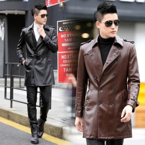 Autumn Mens Hot Sale Casual Faux Leather Jacket Male Long Slim Warm Chaquetas De Cuero Plus Size 6XL HJ420