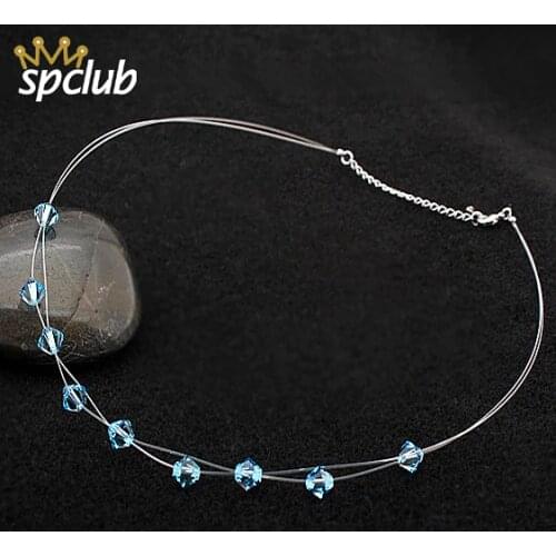 Shine Crystals from Swarovski Necklace Invisible Transparent Fishing Line Short Chain Pendant Neckalce for Women Jewelry Gift
