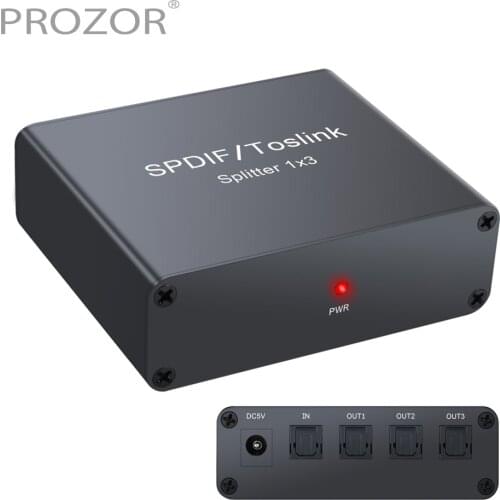 PROZOR 1x3 Toslink Splitter 3 Port SPDIF Toslink Optical Digital Audio Splitter 1 In 3 Out Support LPCM 2.0 DTS DAC Converter