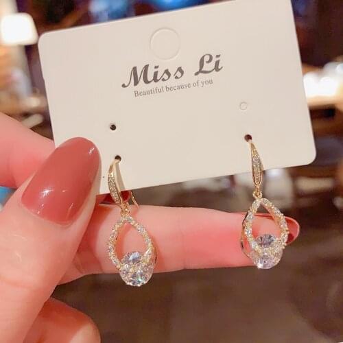 Light luxury zircon droplet earrings, Korean fashion commuter earrings, web celebrity earrings exquisite web celebrity earrings
