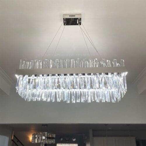 Modern hanging chandelier for living room Luxury rectangle kitchen island crystal lamps chrome led chandeliers for dining room