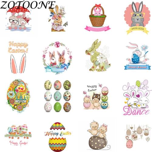 ZOTOONE DIY Iron on Transfer Patches for Clothing Easter Rabbit Bunny Eggs Thermotransfer for Clothes Decorative Accessories E