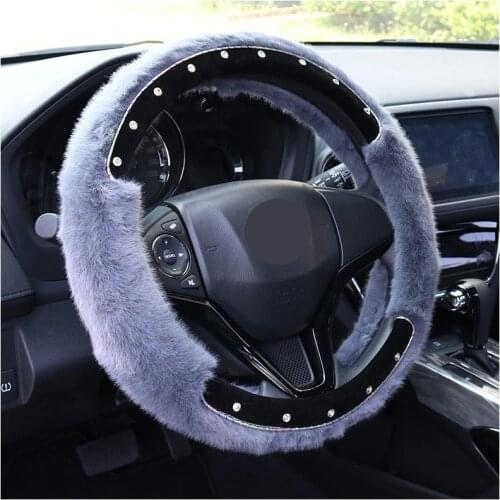 38cm Universal Winter Short Plush Steering Wheel Cover Funda Volante Coche Steering Wheel Cover Bling Car Accessories For Girls