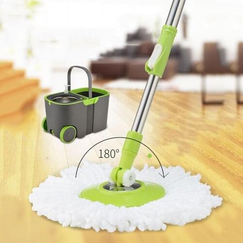 Stainless Steel Deluxe Rolling Microfiber Spin Mop &Bucket Floor Cleaning System with 2 Microfiber Mop Heads &1 Extension Handle