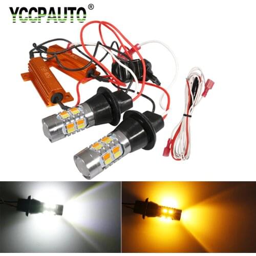 YCCPAUTO 2Pcs PY21W W21W P21W LED Canbus Turn Signal Light DRL No Error Car Bulbs T20 1156 Dual Color Lamp White to Amber