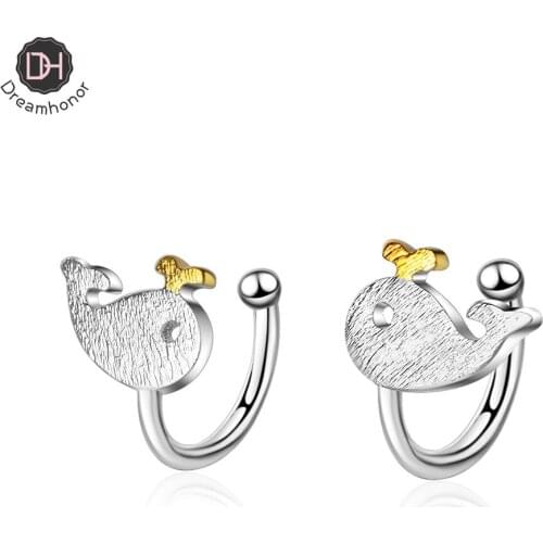Dreamhonor 925 Sterling Silver Little Whale Ear Cuff Earrings Without Piercing Ear Clips Earrings Women Girls Jewelry