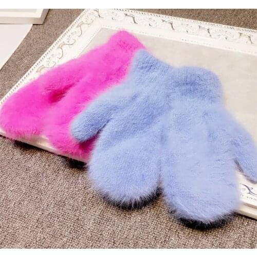 New Winter Arrival Women Soft Wool rabbit hair Warm Knit Gloves Fashion Lovely Warmer Girls' candy color Mittens Gloves