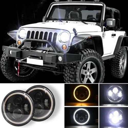 1PC 7 Inch Round LED Light Headlights Hi/Lo Beam Angle Eyes For Wrangler JK LJ TJ