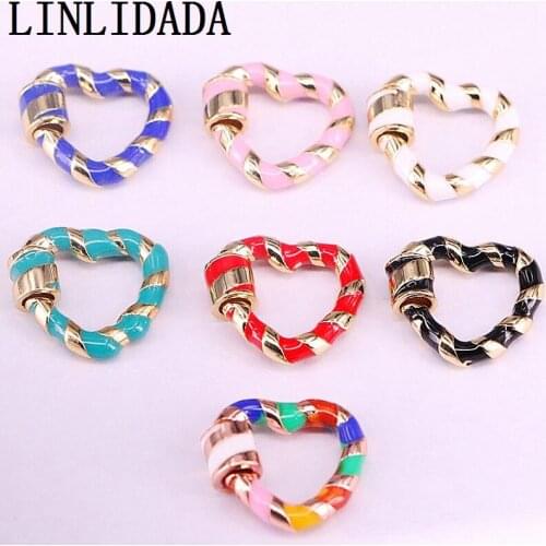 10Pcs Colorful Enamel Pave Heart Shape Clasp, Gold Plated Lock Clasp, Carabiner Clasp, 20x18mm, Fashion Necklace/Jewelry Making