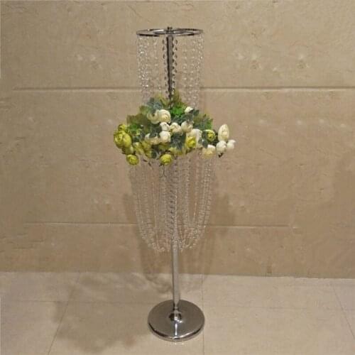 120cm Tall Metal Gold Flower Stand with bead strands Wedding road leads aisle crystal stands 10 pcs/lot
