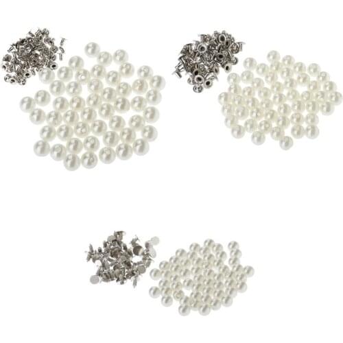 150Pcs White Pearls Rivets Studs Buttons for Bag Jeans Shoes Clothes DIY Crafts 6mm 8mm 12mm