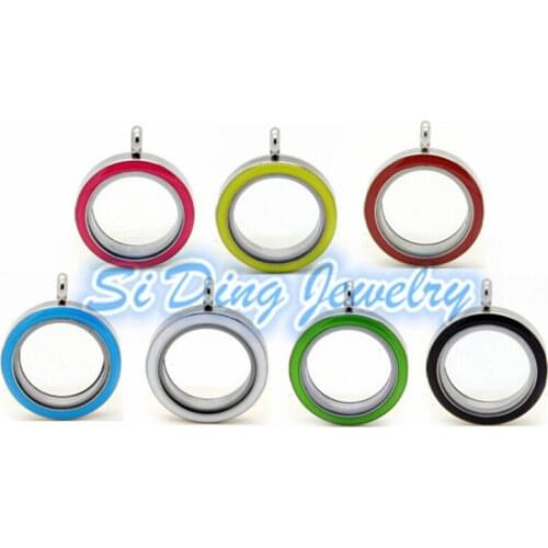 35pcs/lot 25mm stainless steel round floating locket pendant mix 7 colors enamel screw open memory glass lockets(1color=5pcs)