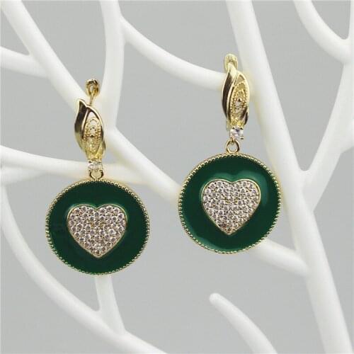 5pair/lot Handmade cz earring,fashion heart shape cubic zirconia enamel charm pendant, cz jewelry cheap wholesale