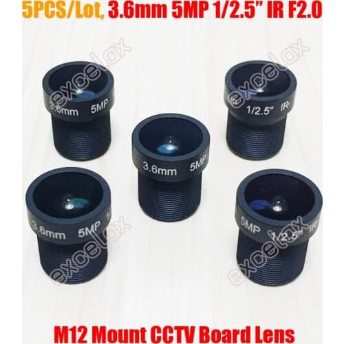 5PCS/Lot 5MP 1/2.5" 3.6mm F2.0 Fixed Iris IR MTV M12 Mount CCTV Board Lens for 1080P 2MP 3MP 4MP 5 Megapixel Analog IP Camera