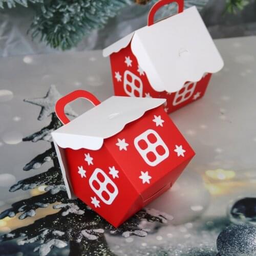 5Pcs New Year 2022 Christmas Tree Decorations for Home Table Ornaments Candy Box Xmas Tree Noel Red House Shape Natal Gift Box