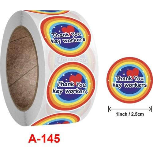 500pcs 2.5cm Rainbow Thank You Key Workers Stickers Encouragelabel Gift Packaging Sealing Decoration