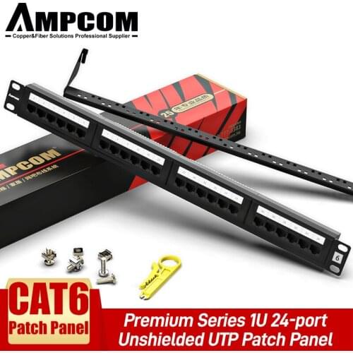 AMPCOM Premium Series CAT6 Patch Panel,15μ Gold Plated,1U 24-Port Rackmount or Wallmount Punch Down Patch Panel