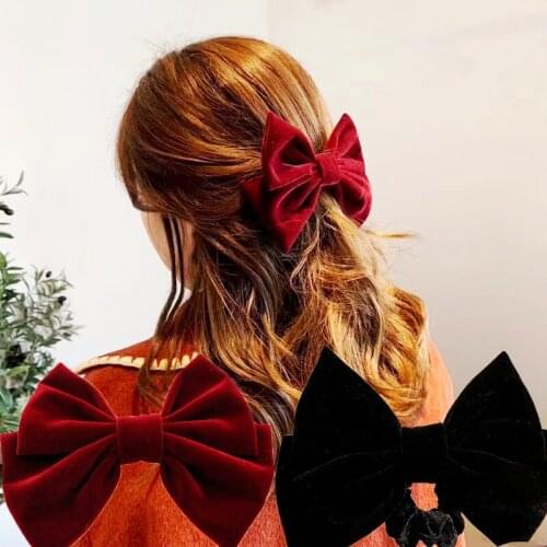 Velvet Bow Hair Clip Elegant Bow Tie Hairpins Barrettes Vintage Women Girls Black Wine Red Bow Hair Clip Tie Prom Accessories