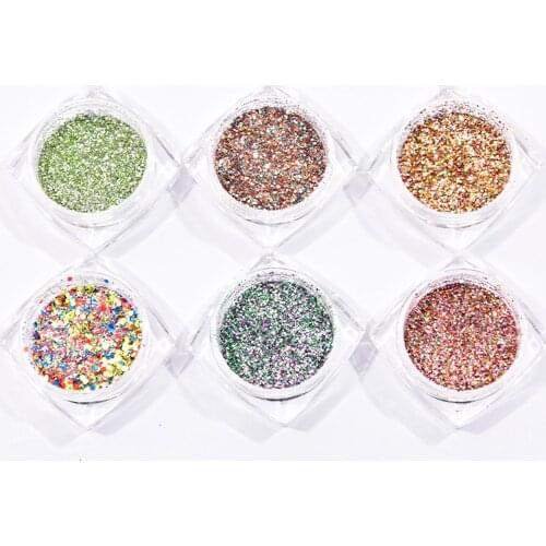 6Bottles/Set Laser Nail Glitter Powder Sequins Silver Broken Paillette Charms Designs DIY Hexagon Sequins Nail Dust Powder F/S