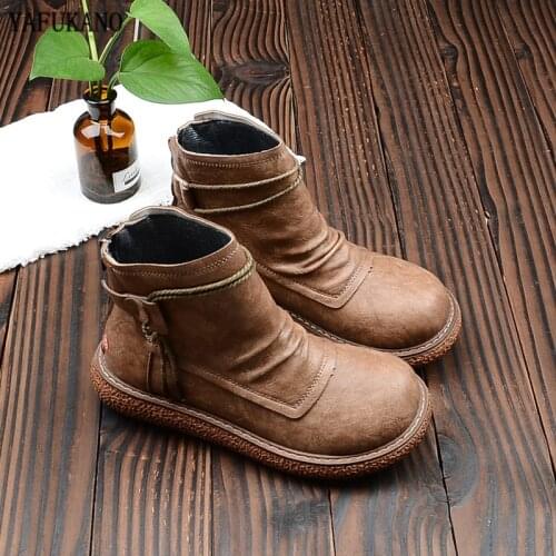 Mori Female Literary Retro Big Head Doll Shoes Japanese Style Thick-Soled Plus Velvet Comfort Martin Boots Casual Ankle Boots