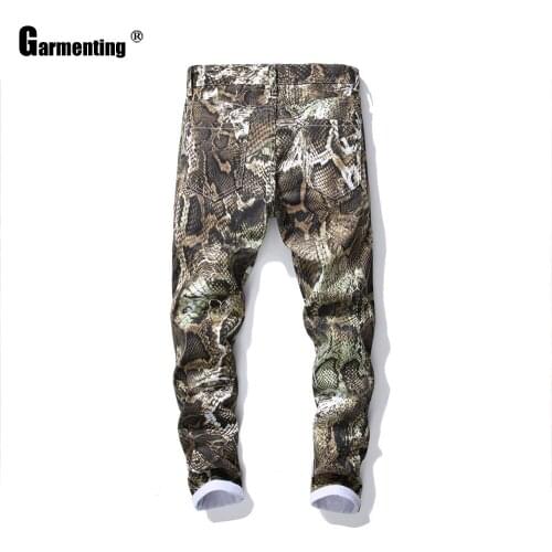 Garmenting Plus size Men Jeans Demin Pants Trend 2021 Spring Autumn Male Sexy Jean Trousers Snakeskin Print Pants Skinny Bottom