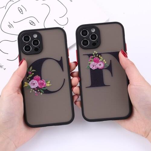 Custom Floral Gold Initials Alphabet A-Z Phone Case For iPhone XS Max X XR 11 12Pro Max 8 8Plus X Camera Protection Back Cover