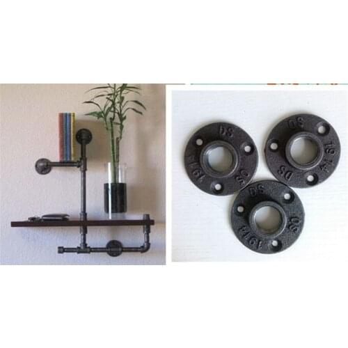 6PC cast iron flanges Thread BSP Malleable Iron 1/2" 3/4" Pipe Fittings Wall Mount Floor Antique 3 Hole Flange Piece Hardware To