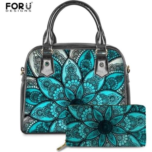 FORUDESIGNS Handbags Women 2PCS/Set Fashion Bohemian Flower Print Ladies Leather Pu Messenger Bags Tote Shoulder Bag Bolsa Femme