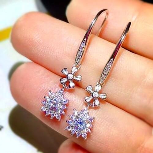 Huitan Delicate Flower Dangle Earrings Female Silver Color Dazzling Crystal Zirconia Party Jewelry Modern Womens Earrings 2021