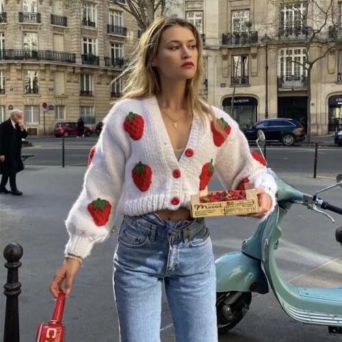 Northflow Cardigans Sweaters Winter Women Strawberry Embroidery Hand knitting Pull Femme Sweaters Women Tops