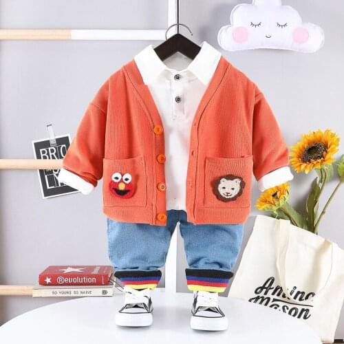 2020 New Boy Sets 3 Pieces of Pure Cotton Shirt + Cardigan + Jeans 1 2 3 4 Years Old Baby Children Autumn Clothes