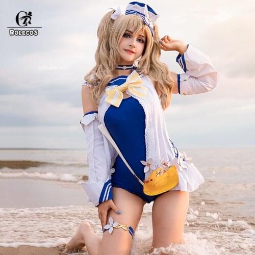 ROLECOS Game Genshin Impact Barbara Cosplay Costume Swimsuit Summertime Sparkle Barbara Cosplay Costume Swimwear with Bag