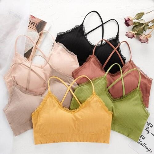 V-Neck Lace Bra with Chest Pad Without Steel Ring Comfortable Sling Beautiful Back Wrap Underwear Students Tube Tops 88