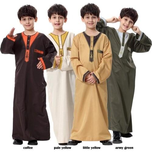 Boy Children Abaya Dubai Kaftan Oman Arabic Qatar Muslim Kids Hijab Robe Caftan Marocain Ramadan Saudi Arabia Islamic Clothing