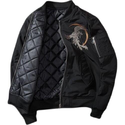 Phoenix Embroidery Spring Jacket Men Warm MA-1 Bomber Coat Cotton Padded Long Sleeve Hip Hop Baseball Clothing Winter 2021