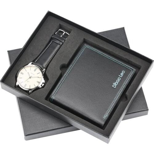 Men Watch Steel/leather Band Business Men Quartz Wrist Watch Genuine Leather Wallet Gift Set for Boyfriend Dad New Arrival 2019