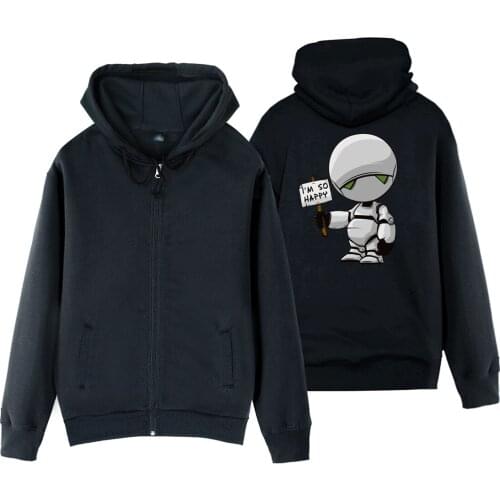 Man Boy Coat Full Zip Hoodie Fleece Movie Funny Cartoon Marvin I'm So Happy Hooded Jacket Autumn Winter Couple Clothes ZIIART