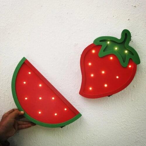 Mycyk Battery Powered Ins Strawberry Watermelon Night Light Childrens Room Light Decoration Pendant Wall Decoration for denroom