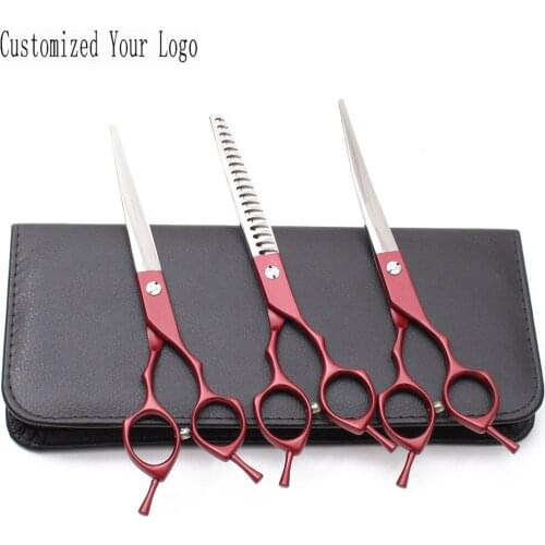3Pcs Suit 7.0" 440C Customize Logo Dog Scissors Set Straight Scissors Thinning Shears Grooming Scissors Pet Shears Add Bag C3009